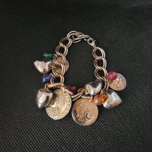 Vintage Silver Link Coin/ Heart Bracelet 8''